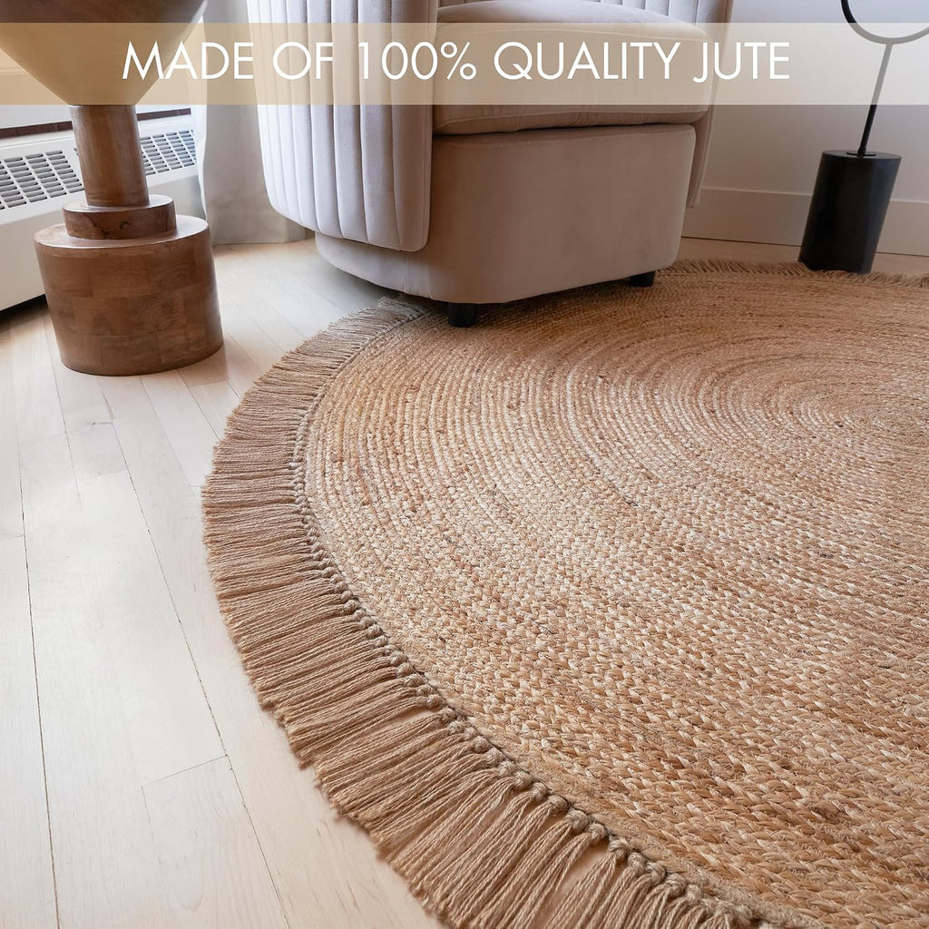 Beautiful 5x5 ft Round Jute Area Rug - Natural Hand Woven Braided Circle | Fits Perfectly Into Your Entry Area