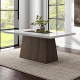 Rafferty Modern Solid Wood 70-inch Rectangle Dining Table with Genuine White Marble Tabletop and Tapered Pedestal