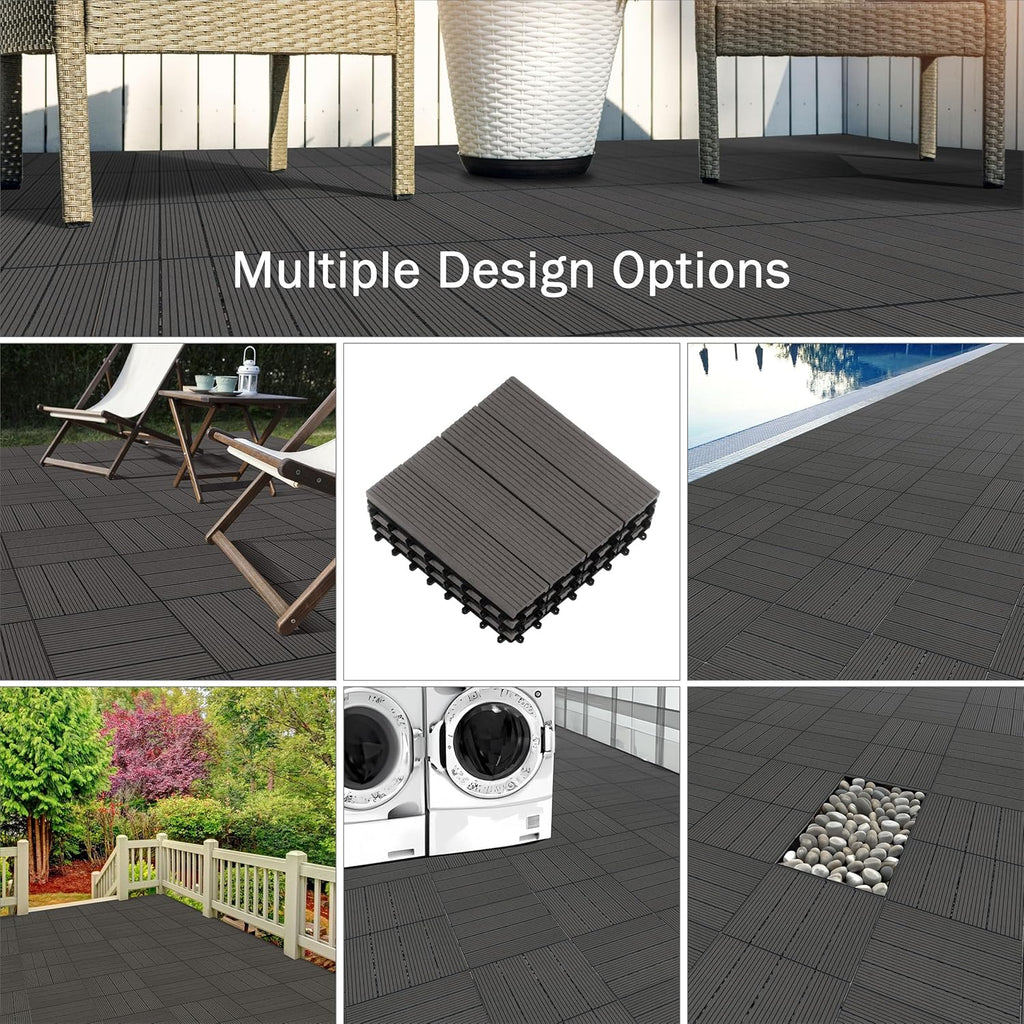 Interlocking Deck Tiles - 6-Pack 11.6-in Wood Plastic Composite All-Weather Outdoor Flooring Balcony Poolside or Patio