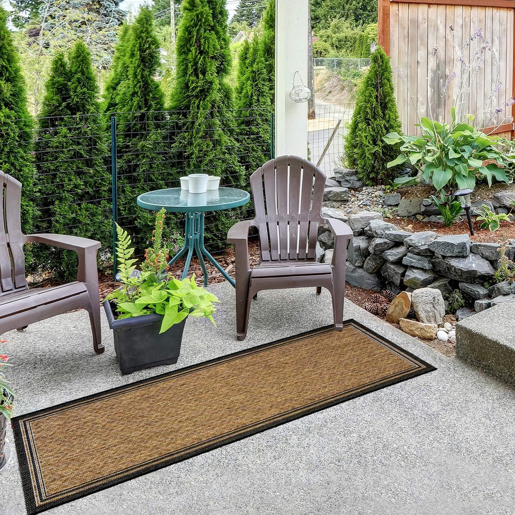 Indoor Outdoor Classic Flatweave Area Rug, Stain & UV Resistant Carpet, Deck, Patio, Poolside & Mudroom, 2x6 Ft