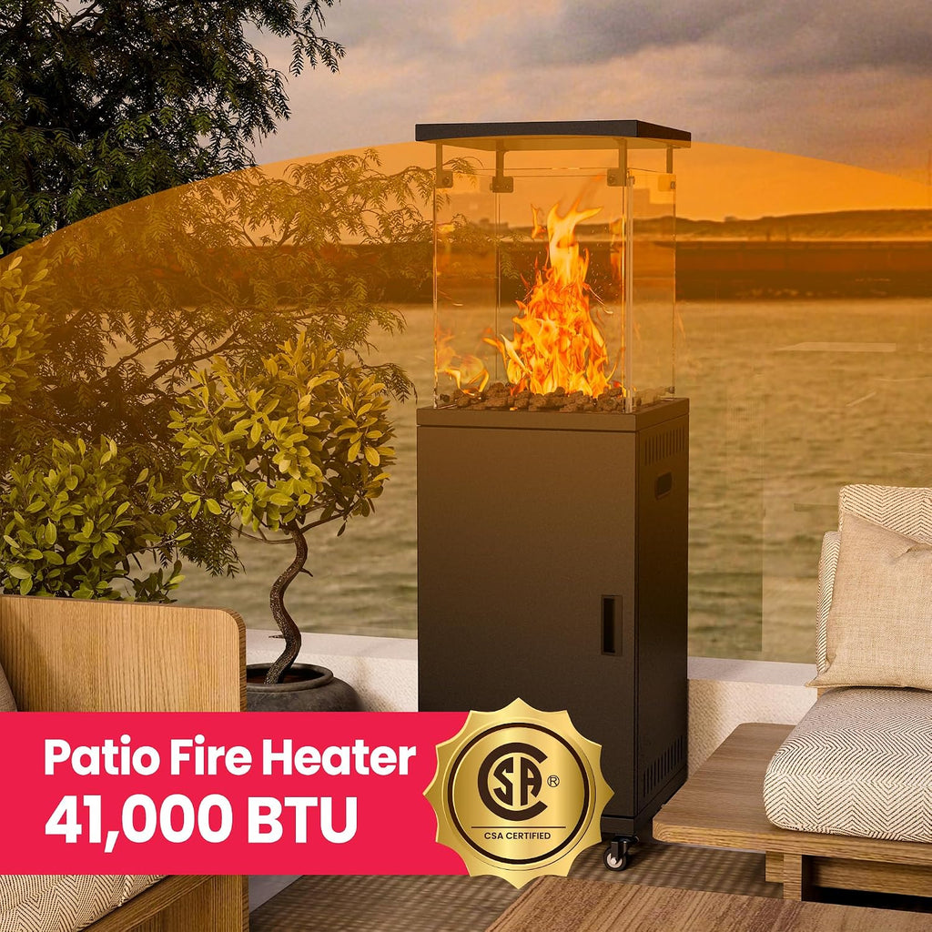 Patio heater, 41,000 BTU Propane Outdoor Heater with Lockable Wheels, CSA Certificated Patio Heater with Cover