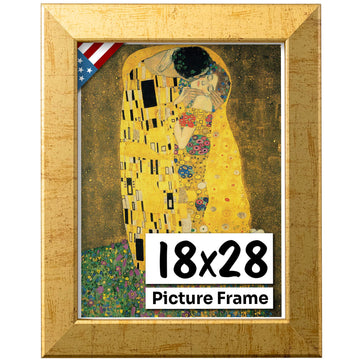 Flat Antique Gold 18x28 Picture Frame - Handmade American Flat 1" Wide Engineered Wood Frame for Wall Décor with