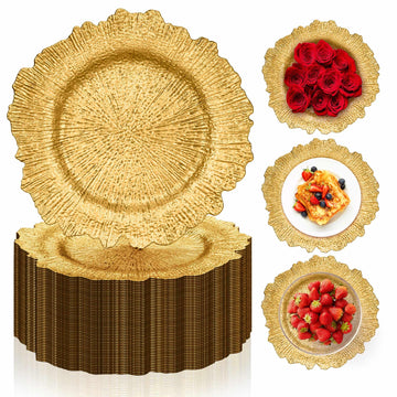 Gold Charger Plates Bulk 100Pcs, 13" Gold Reef Chargers for Wedding