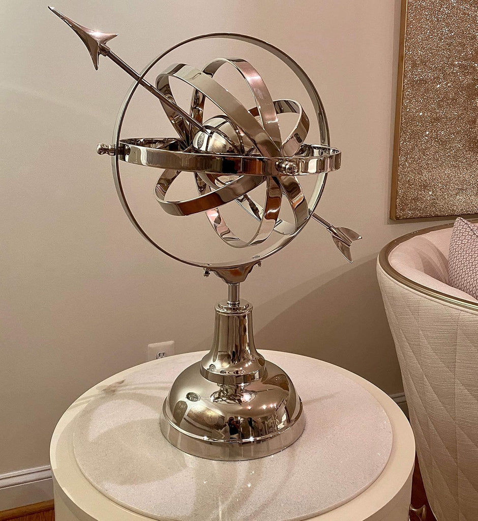 Decorative Aluminum Armillary Sphere Figurine (DH4032) | Armillary Figure with Arrow Decor | Tabletop Office Decor