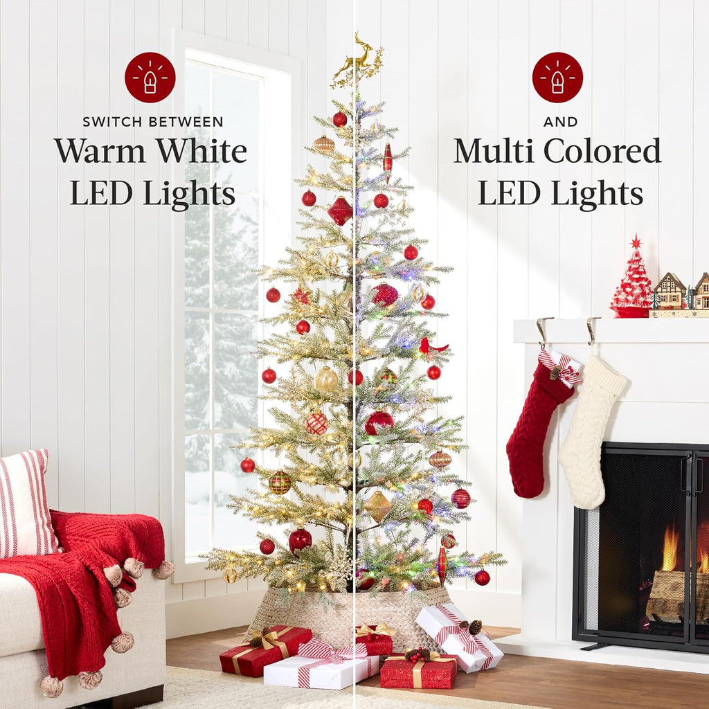 Pre-Lit Sparse Christmas Tree Artificial Flocked Pine Holiday Décor Aspen Noble Fir White & Multicolor LED
