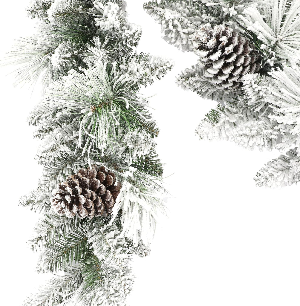 9 ft x 10 in Flocked Berkshire Spruce Garland, 170 Tips, Pine Cones