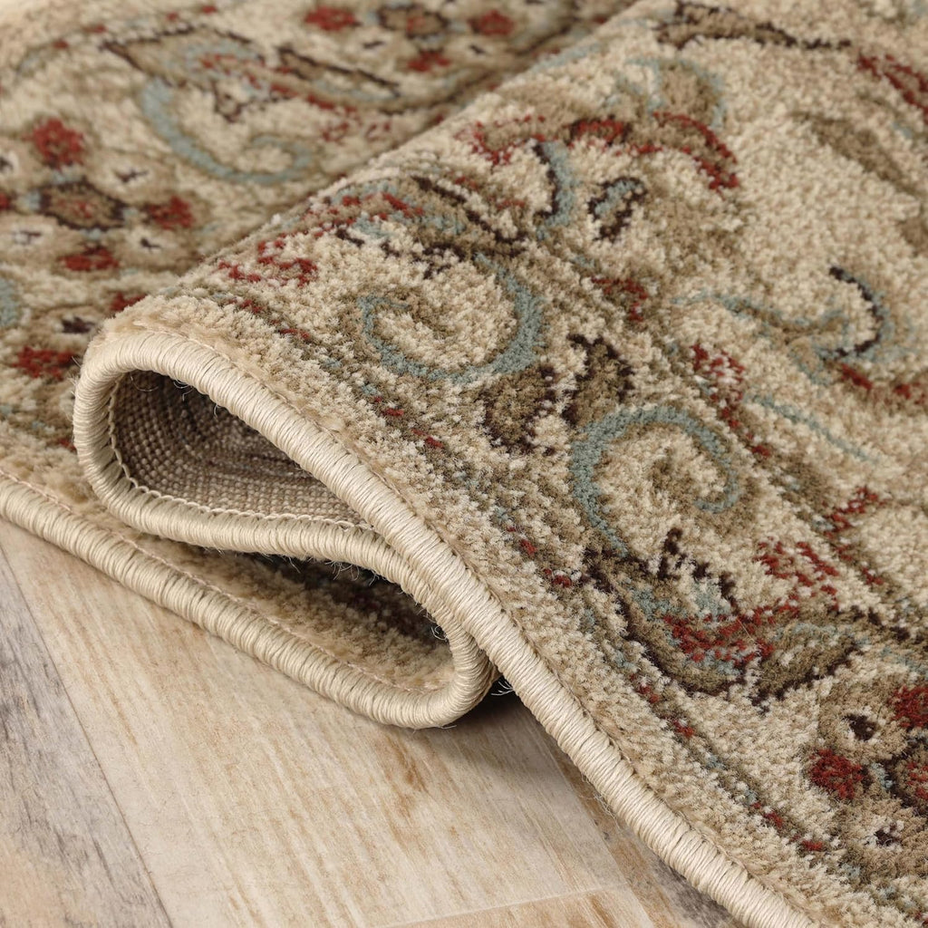 BNM Geometric Floral Medallion Traditional Indoor Area Rug Collection with Jute Backing, Ivory