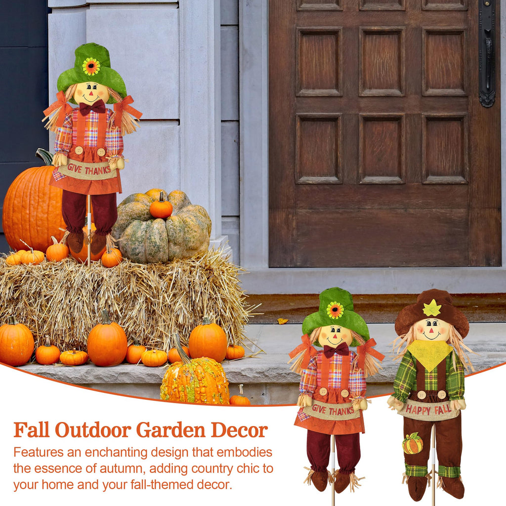 2 Pack Fall Scarecrow Outdoor Decorations, Plaid, Cute, 27''