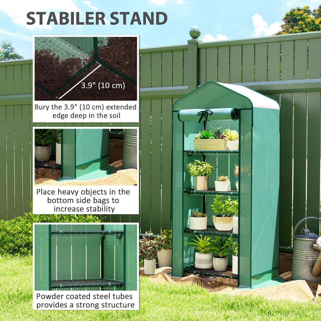 4 Tier Mini Greenhouse w/ Screen Roof 27.6" x 19.7" x 62.2" Green