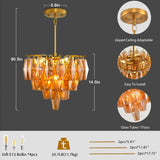 Pendant Light Kitchen Island, Brass Chandeliers for Dining Room, 4-Light Gold Pendant Lighting, 17" Modern Round Chandelier for Bedroom, Tiered Amber Glass Pendant Light Fixtures For Living Room A118-B0FCF8HC8G