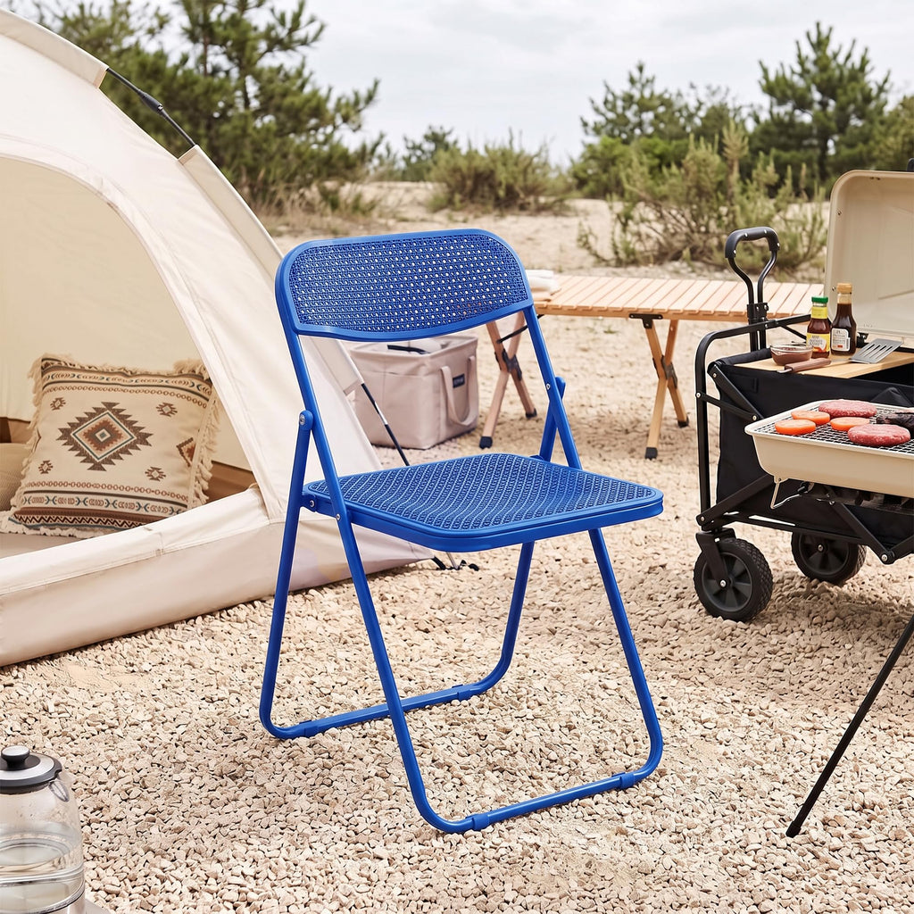 Plastic Folding Chairs 8 Pack, Metal Frame for Indoor/Outdoor, Blue