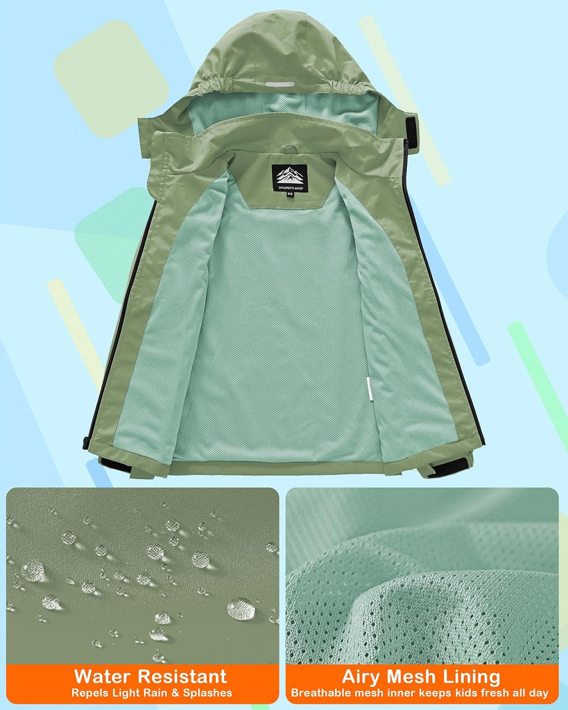 Kids Rain Jacket Boys Girls Lightweight Raincoats Kids Outdoor Windbreaker Jackets with Detachable Hood