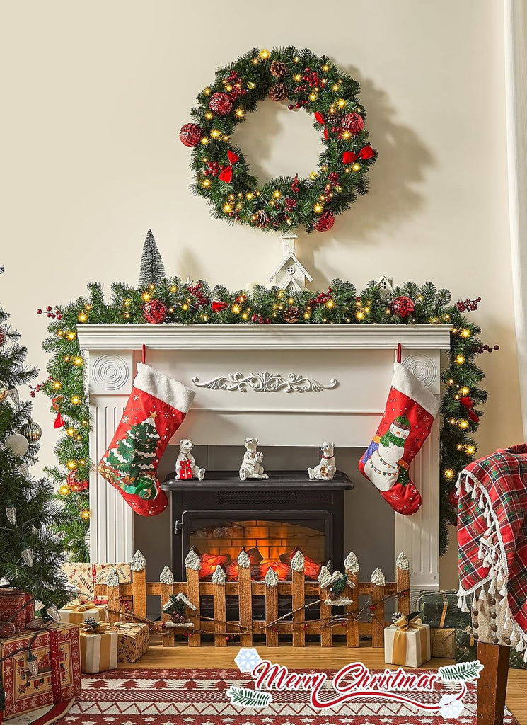Christmas Garland with Lights, 9Ft Prelit Garland, 8 Light Modes & Timer