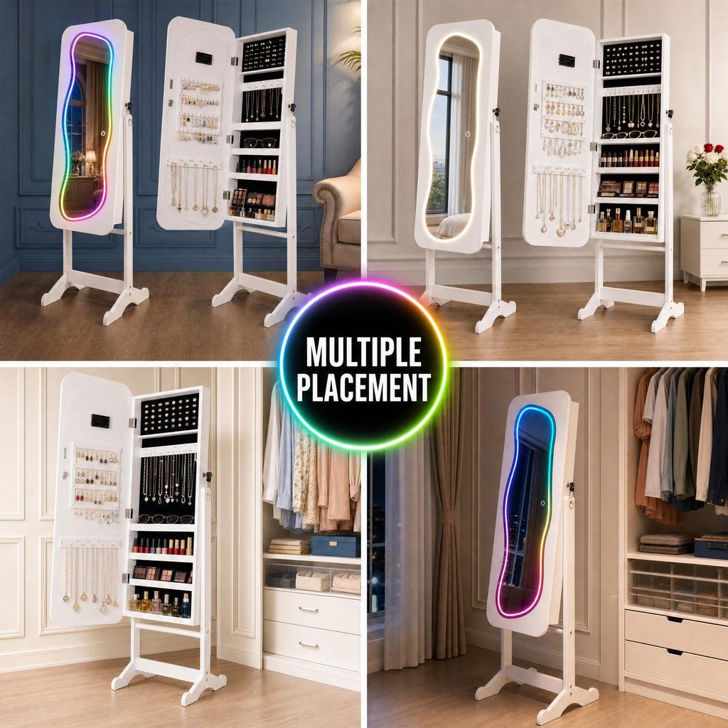 Jewelry Cabinet with LED Mirror, RGB Lighting Mirror with Storage