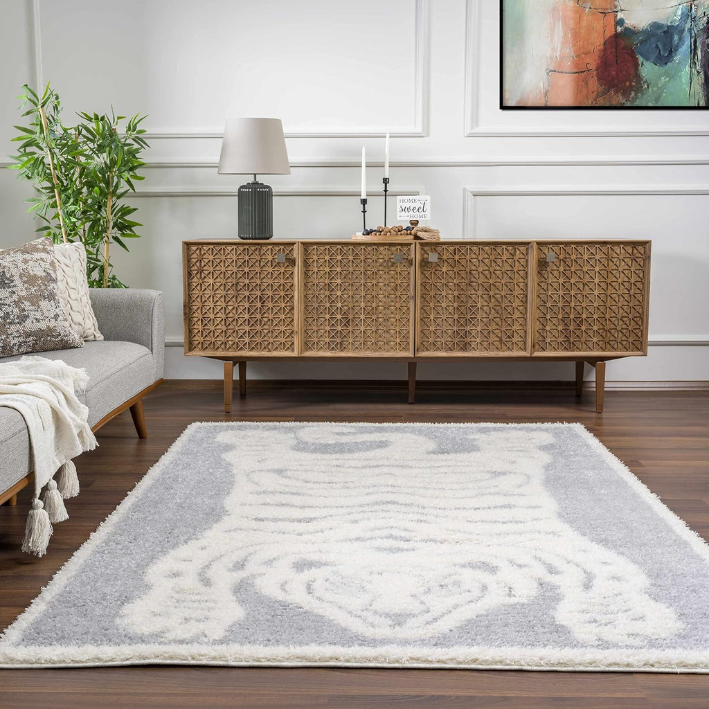 Liszt Living Room, Bedroom Area Rug - Tiger Animal Print Striped - Contemporary Modern Tribal Minimalist Transitional
