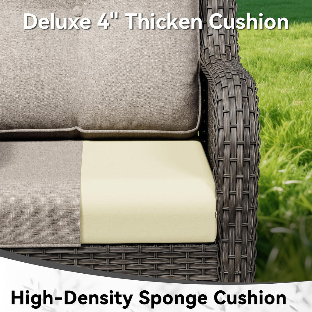 3 Seat Outdoor Couch, Wicker Patio Sofa with Thickened Olefin Cushions, High Back and Deep Seating, Hand-Woven PE