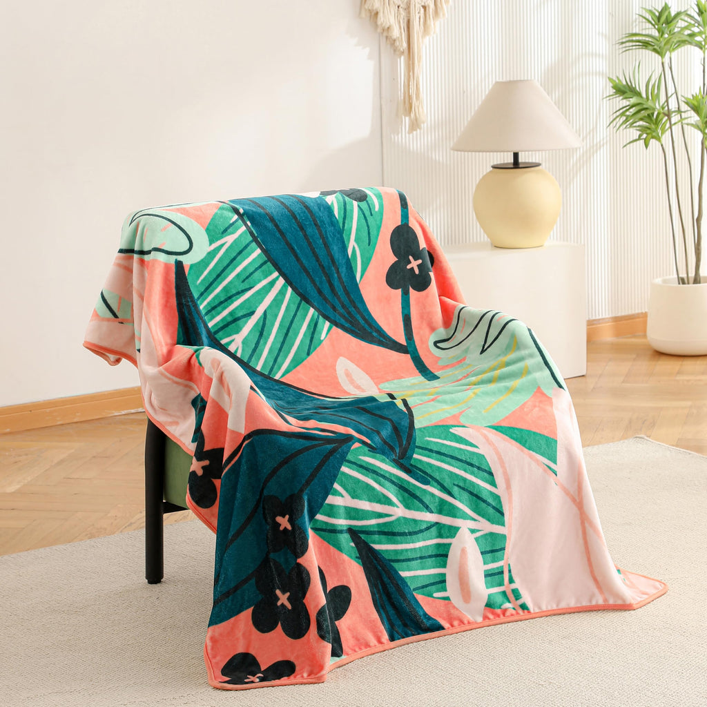 Boho Floral Flannel Fleece King Size Blanket - Soft, Warm & Lightweight Fuzzy Blanket for Couch, Bed, or Sofa Decor