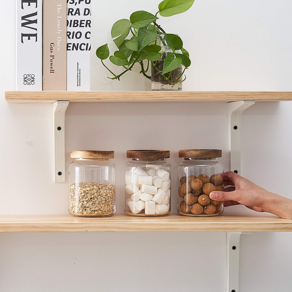 3pcs(28oz X 3) Clear Glass Food Jars/Canisters with Airtight Seal Acacia Wood Lids /Bathroom/Pantry Storage, Serving