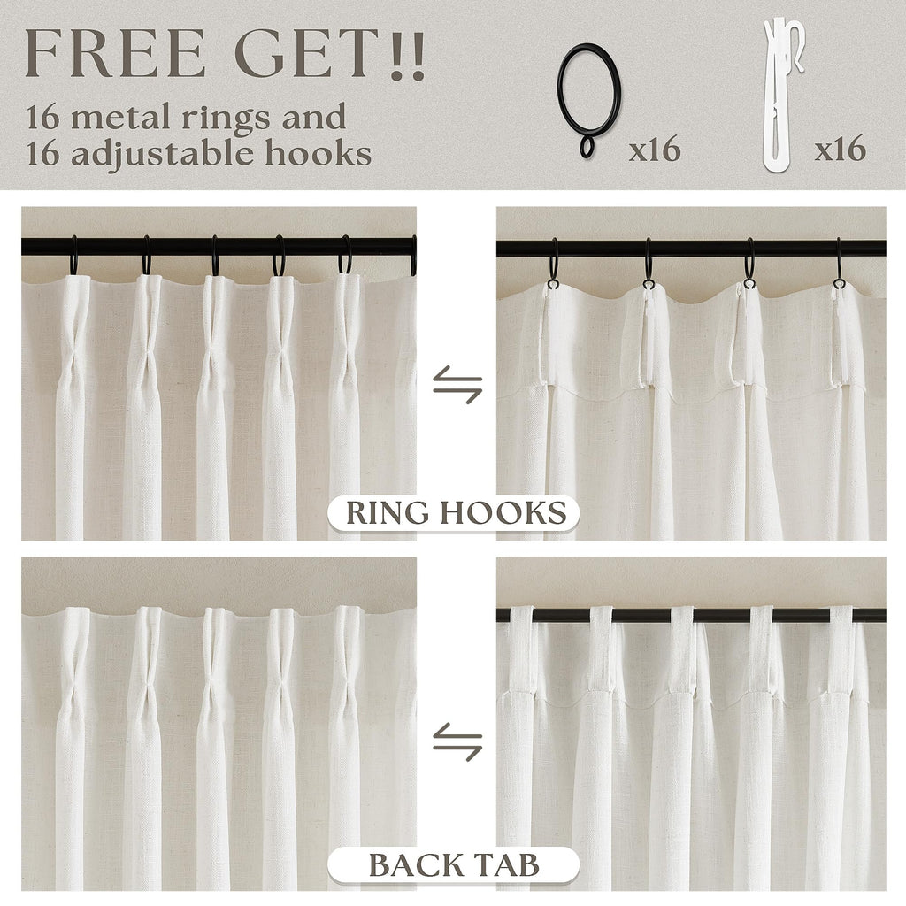 Cream Linen Cafe Curtains 24 Inch Length Pinch Pleated 2 Panels Set