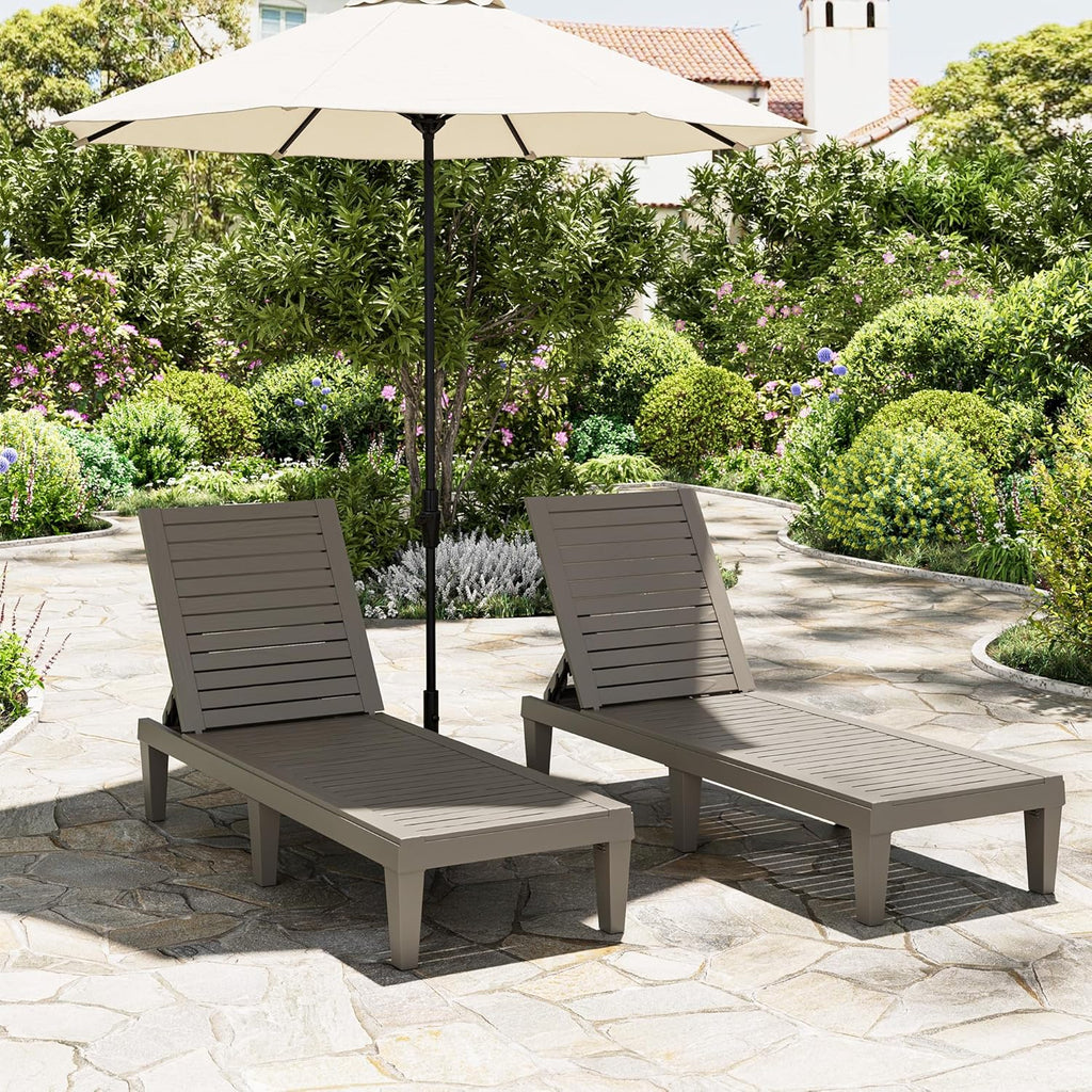 Outdoor Chaise Lounge Chairs Set (Grey, 2pcs)