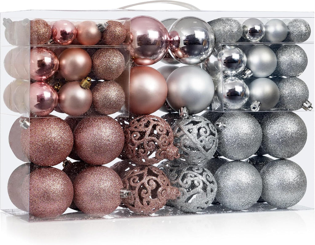 Hanging Christmas Tree Ornament Set - Rose Gold & Silver, Metal Hook 100 Pk
