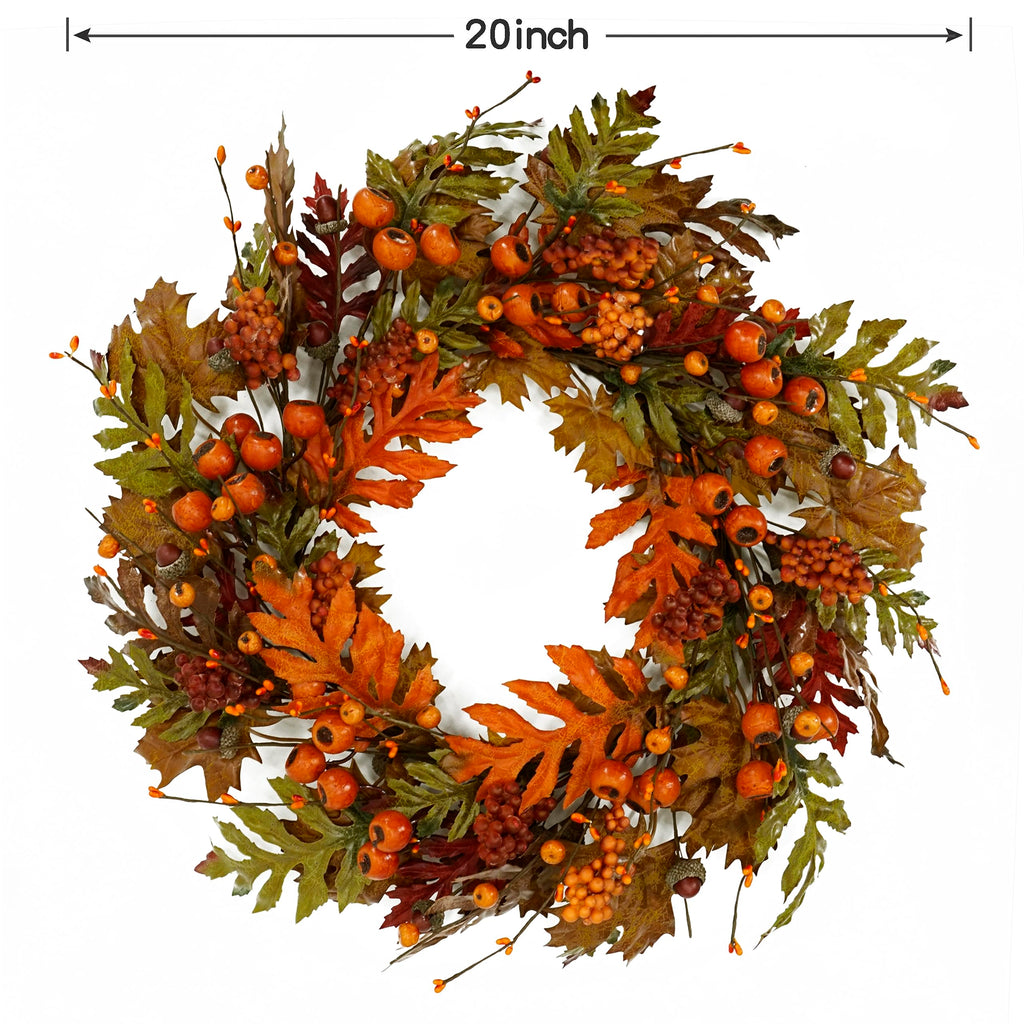 Artificial Fall Wreaths for Front Door Autumn Oak Wreath with Oak Leaves, Acorns, Berries, Pomegranates for Front Door