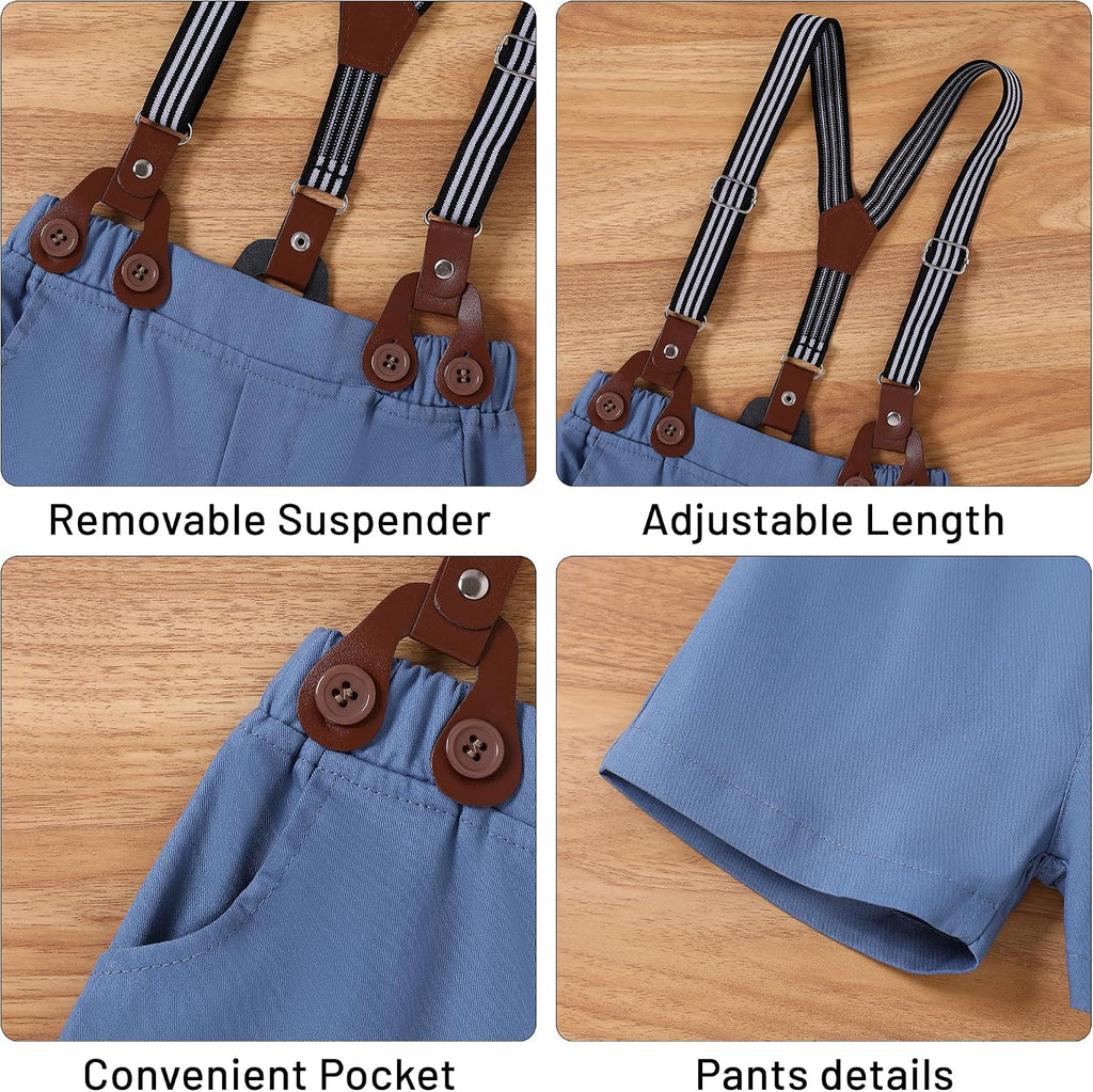 Toddler Baby Boy Clothes Boy Gentleman Suit Short Sleeves Shirt +Suspender Pants +Bowtie Toddler Dress Boy Outfit