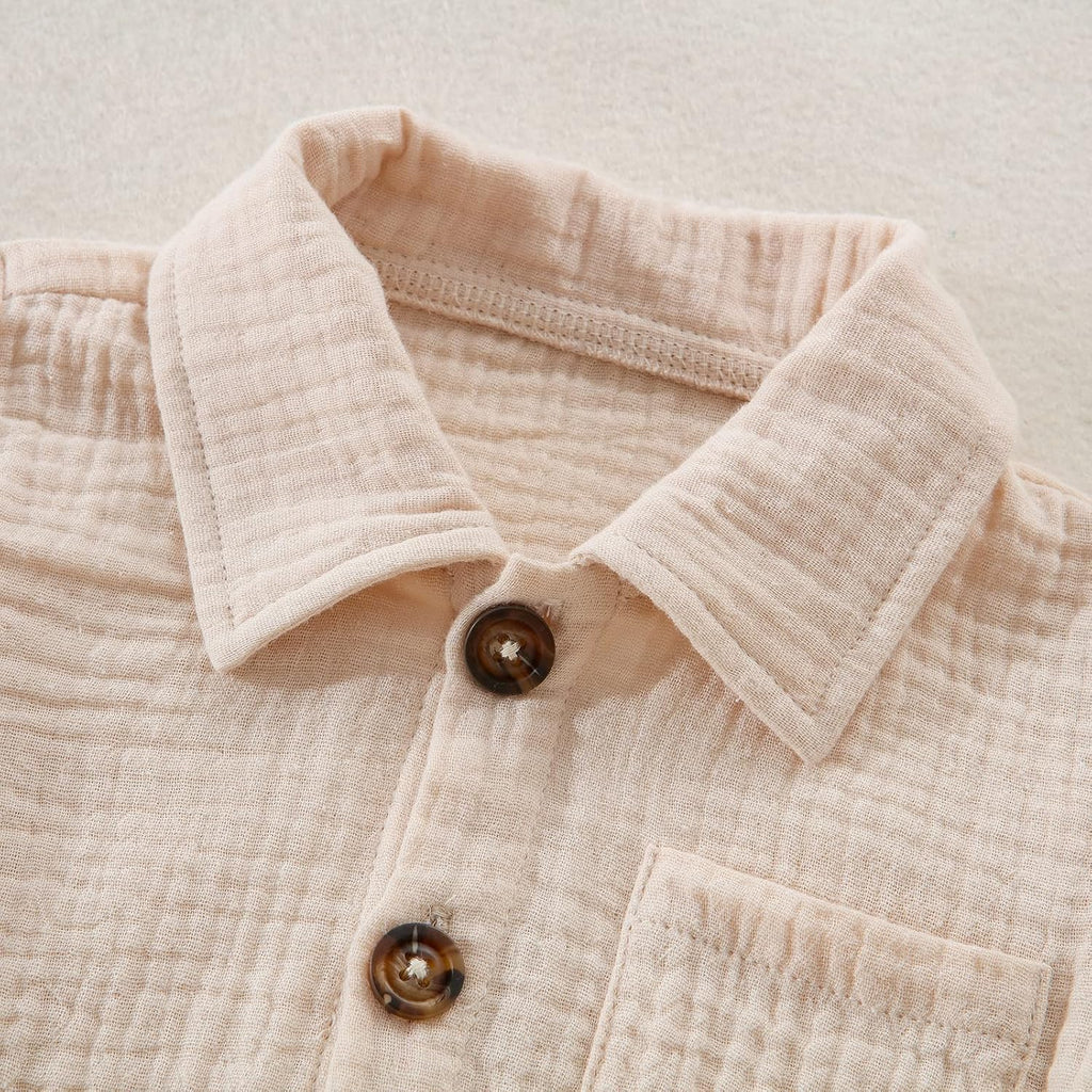 Baby Boys Clothes Set Toddler Infant Boys Button-down Shirt Tops + Cotton Gauze Shorts Summer Outfit 2PCS with Pockets