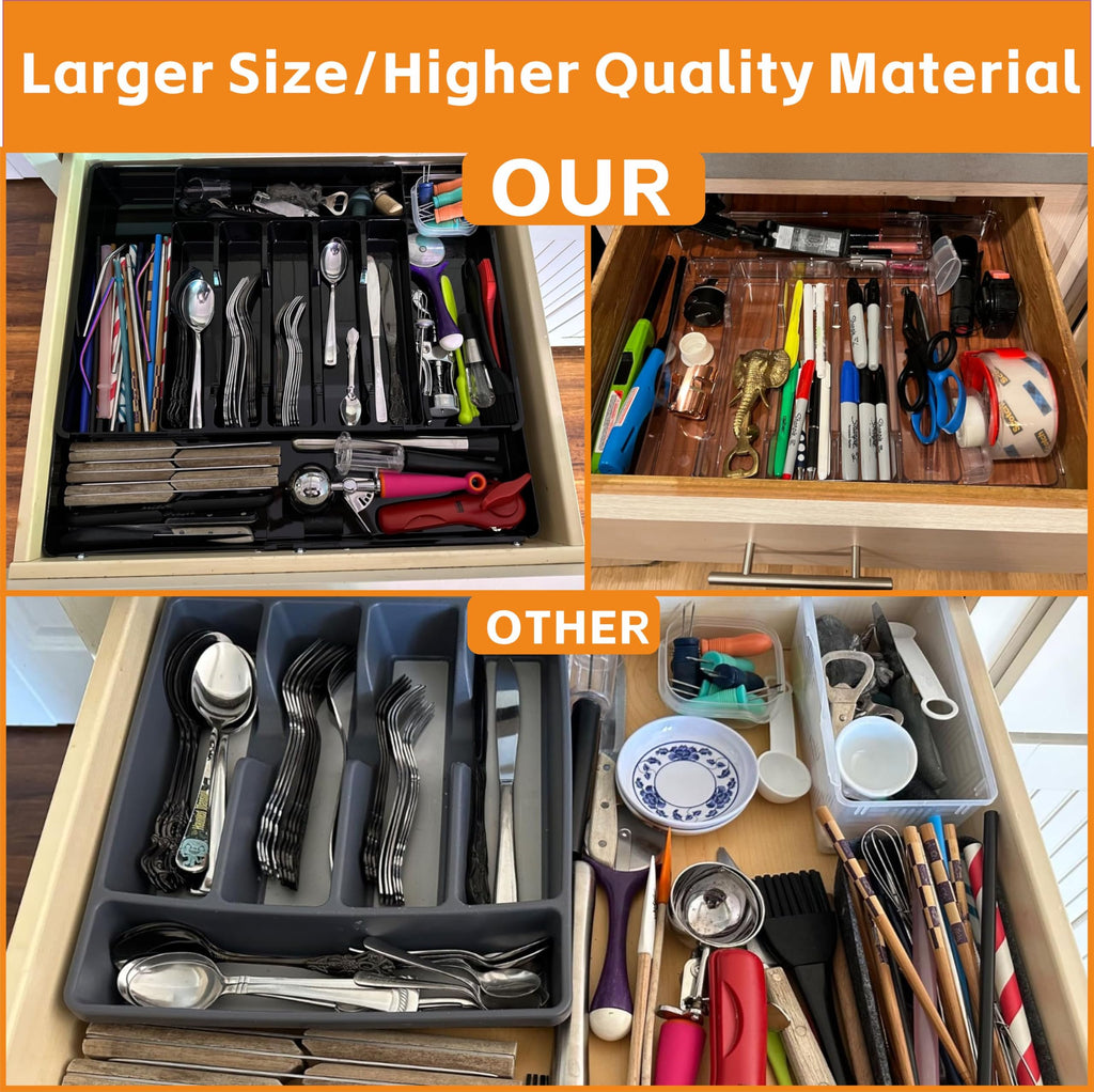 Clear Expandable Silverware Organizers Drawers,Large BPA Free Cutlery Organizer in Drawer,Plastic Utensil Drawer