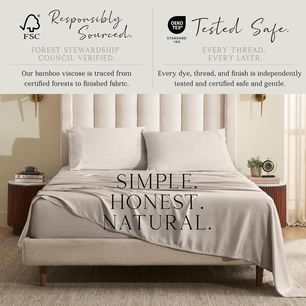 Luxury Bamboo Viscose King Sheet Set | 100% FSC Certified | Cooling | Luxuriously Soft | 18" Deep Pockets | with