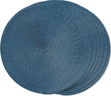 Round Braided Placemats Table Mats for Dining Tables Woven Washable Non-Slip Place mats 15 in(Blue, ) - Set of 6