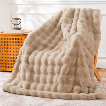 Faux Fur Throw Blanket for Couch - Cozy Fuzzy Soft Plush Fluffy Thick Luxury Minky Bubble Blanket Home Decor- Mothers