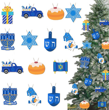 Double-Side Hanukkah Tree Ornaments Chanukah Ornaments Jewish Dreidel Star of David Hanukkah Decorations - Set of 24