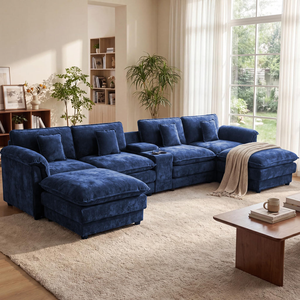 152" Oversized Cloud Sectional Couch, Blue