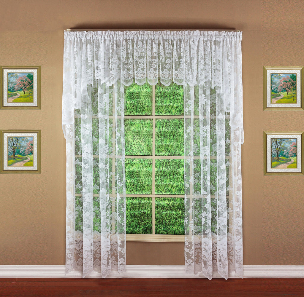 Floral Vine Lace Tailored Valance 18", White, 60W x 18L