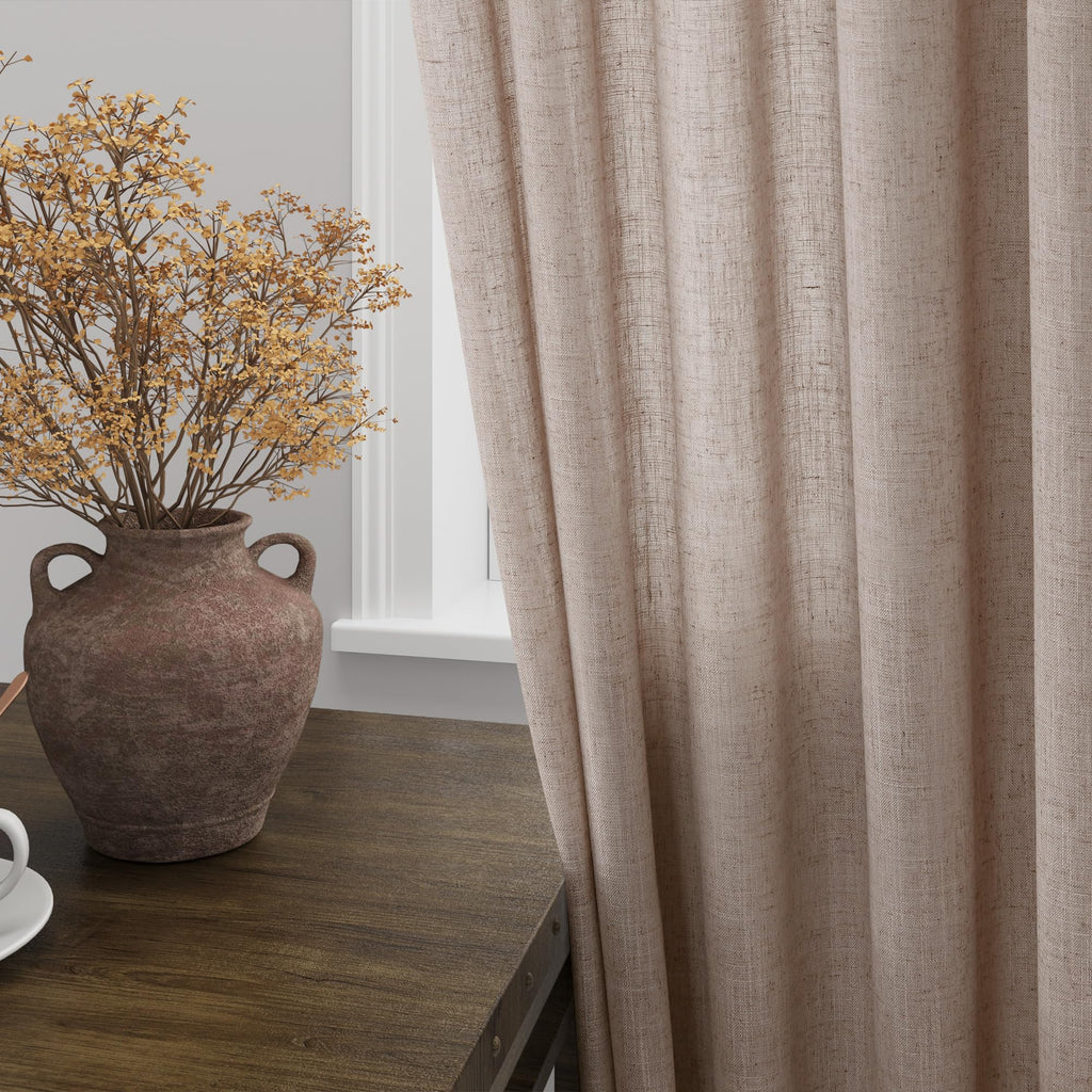 Oatmeal Curtains 80 Inches Length Back Tab Rod Pocket Semi Sheer Linen Privacy Drapes Muted Neutral Boho Linen