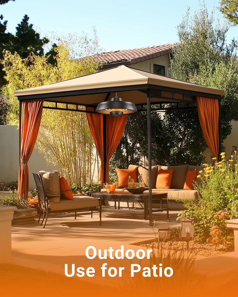 Carbon Infrared Hanging Patio Heater, 3-Second Warmth, Black