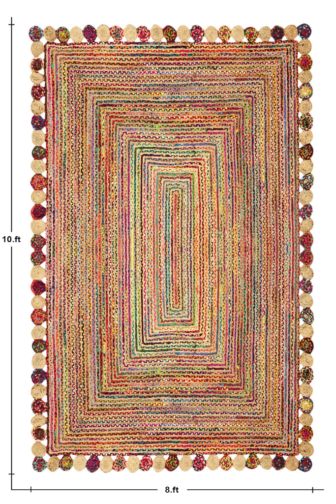 Rectangular Area Rug - 2x3 Feet Multicolor Cape Code Chindi Cotton Jute Rug Geometric Kilim Rug Indoor Outdoor Use