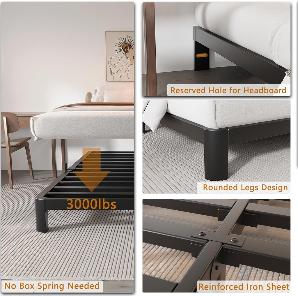 4 Inch Low Bed Frame, Low Profile Bed with Anti-Slip Gaskets