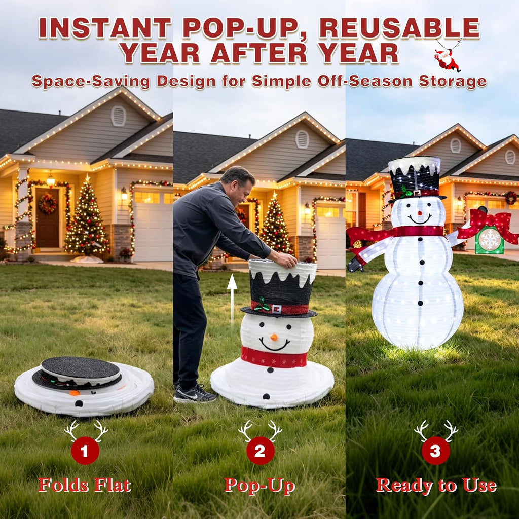 6FT Lighted Snowman Christmas Decor, Rotating Snowflake Gift Box