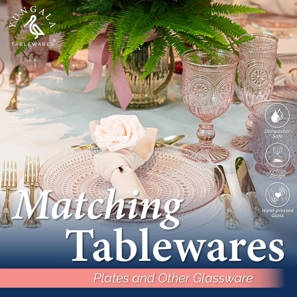 Pink Wine Glasses Set of 6 Vintage Hobnail Goblets 10 oz Transparent Glassware with Stems Dishwasher Safe