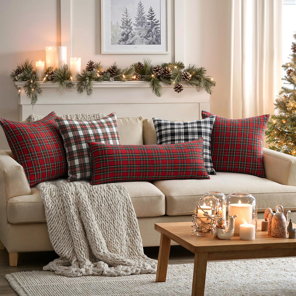 Christmas Plaid Pillow Cover Scottish Tartan 14x36 Red