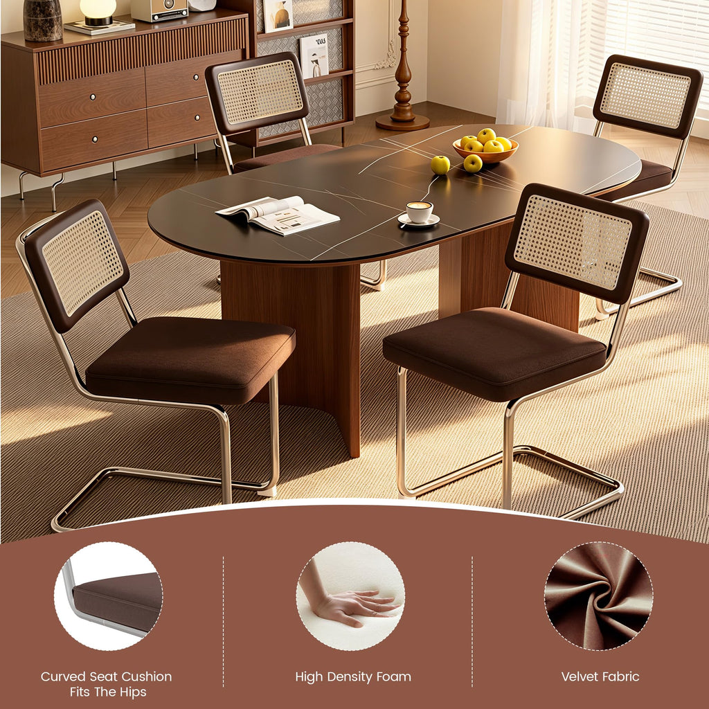 Rattan Dining Chairs, Velvet Fabric Dining Chairs Set of 4