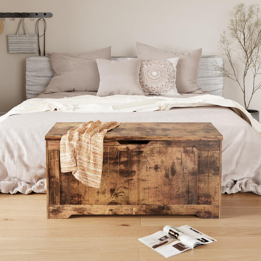 Storage Bench with Farmhouse Design - Storage Chest with 2 Safety Hinges, 15.7 x 39.4 x 18.9 Inches, Ideal, and