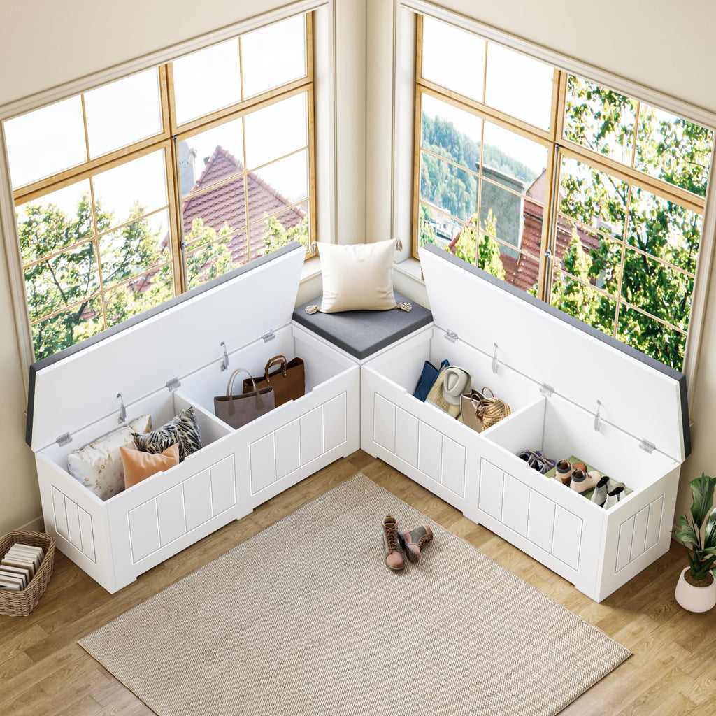 L Shaped Corner Storage Bench with Cushion, Breakfast Nook Bench, Kitchen Banquette Dining Seating with Hidden