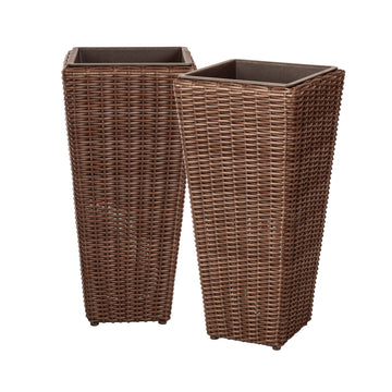 Alto Wicker All-Weather Planter Set with Liners Tall Plant Decor Box for Outdoors Patio Herb Garden Furnishings