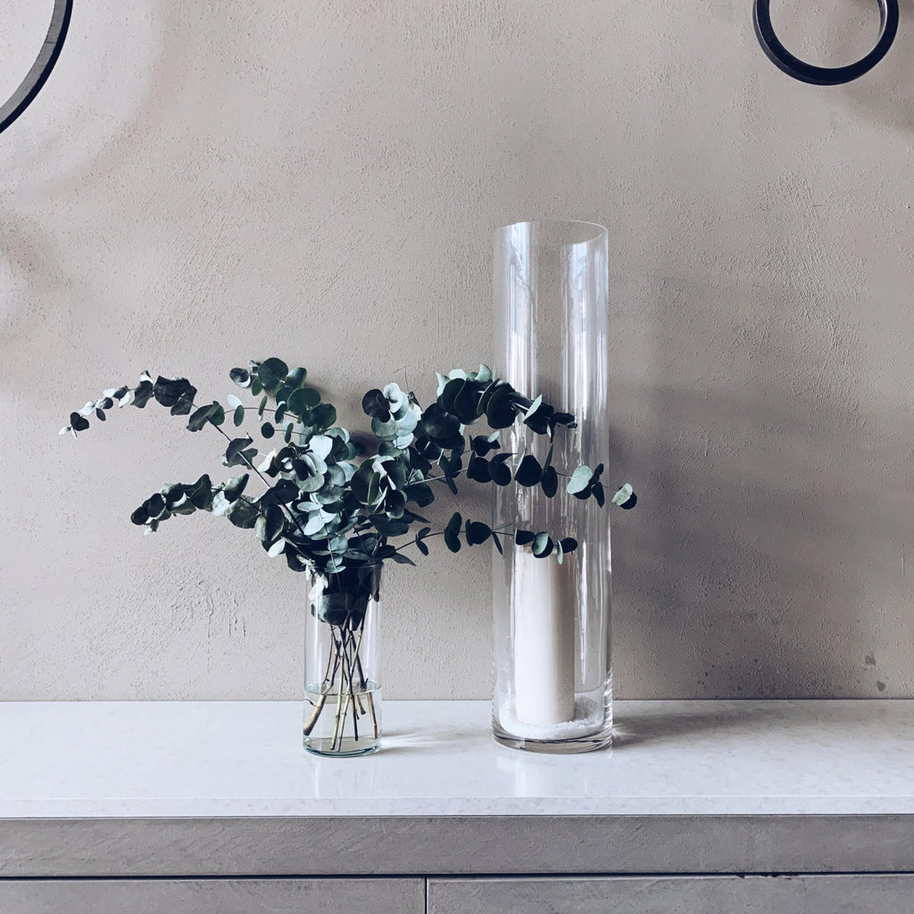 Quality Thick Clear Cylinder Glass Vases, 3" W x 8" H, Bud Vase Skinny Narrow Floral Bouquet Flower Container for