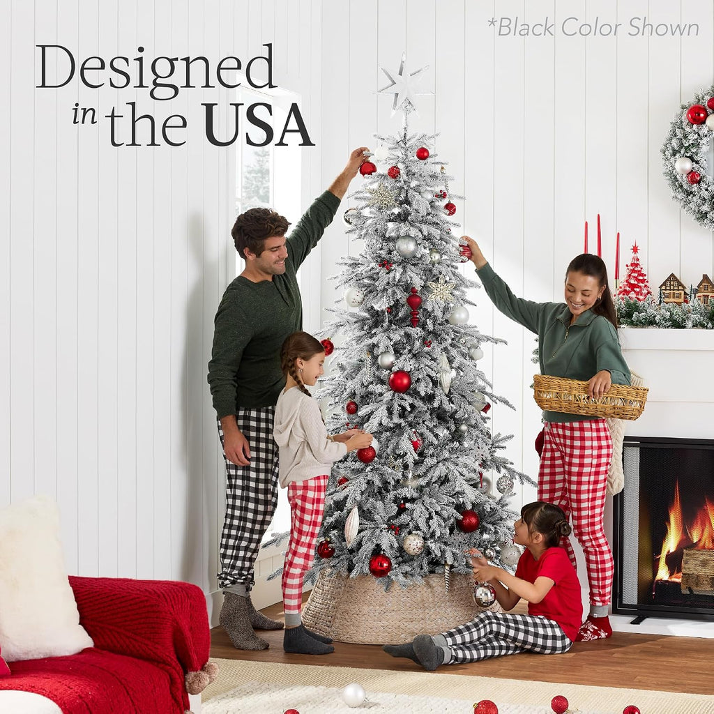 Lighted Aspen Christmas Tree, Flocked Artifical Noble Fir, Pre-Lit White & Multicolored LED Lights Premium