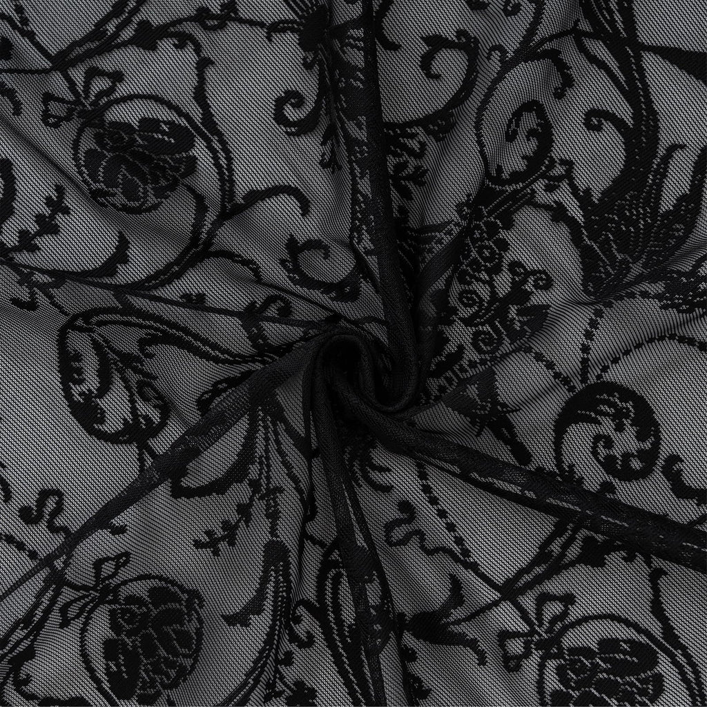 Black Ruffle Curtains 90 Inches Long - Boho Floral Semi Sheer Black Lace Curtains, Old House Tulle Rod Pocket Light