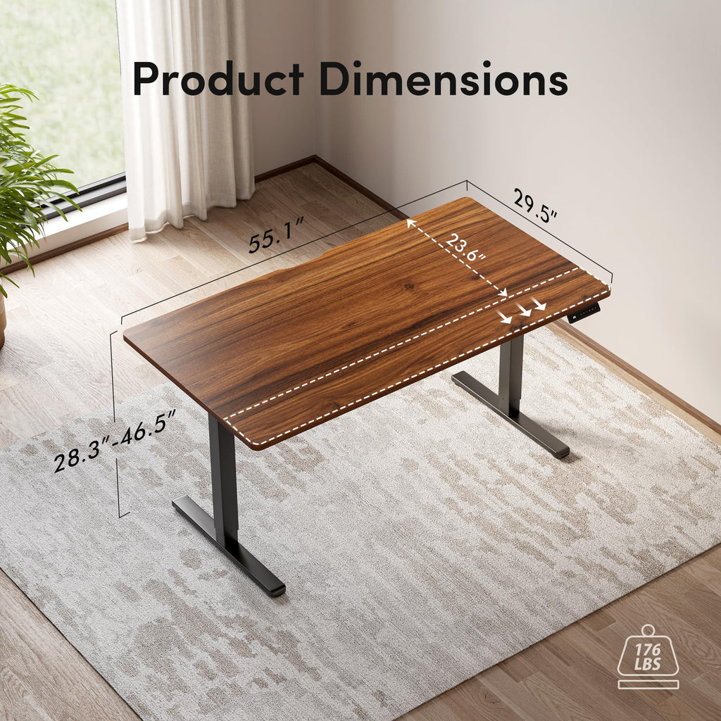 55 x 30 Large Electric Standing Desk Height Adjustable, Walnut